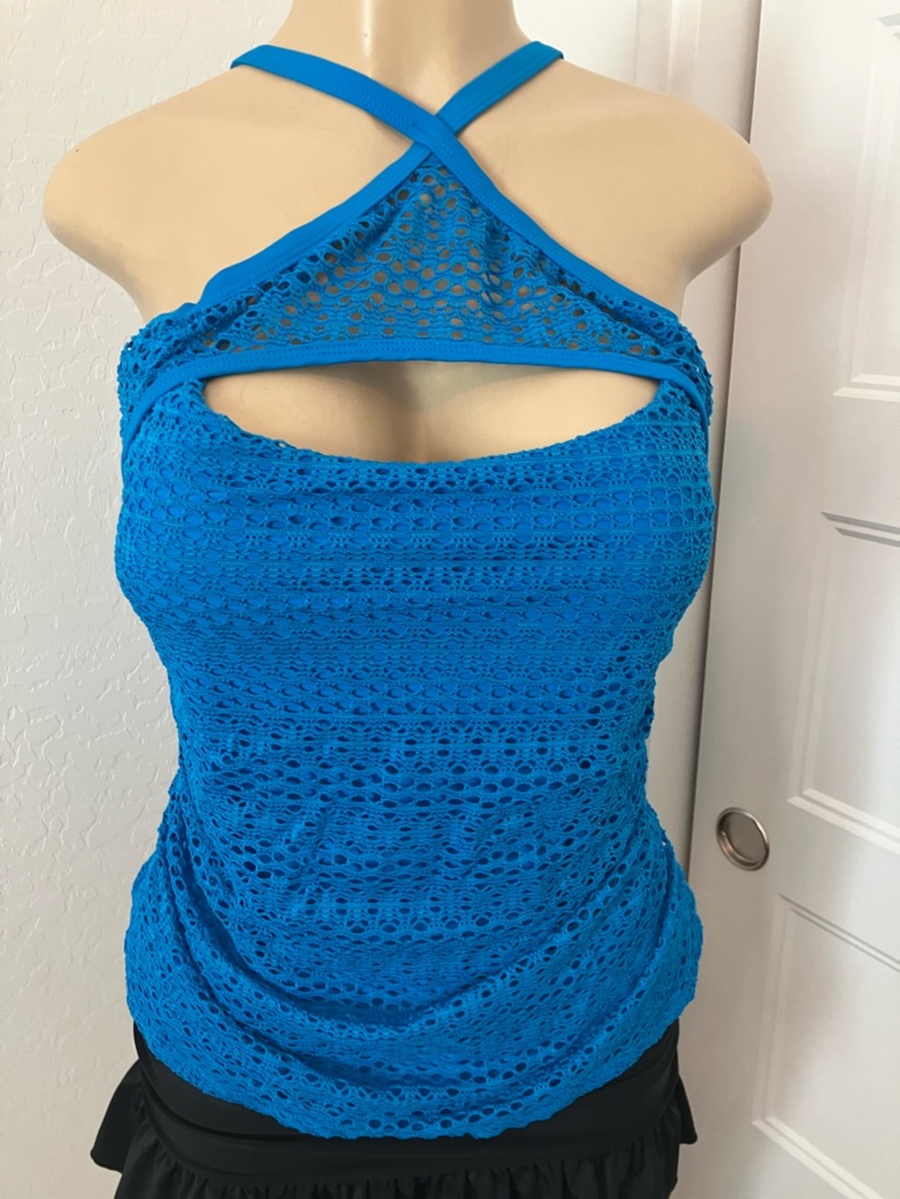 Island Escape Bright Blue Crochet Halter Tankini